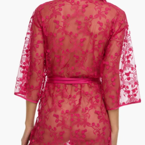 Flora Nikrooz Meg Floral Embroidered Red Robe new without tag - Picture 2 of 4